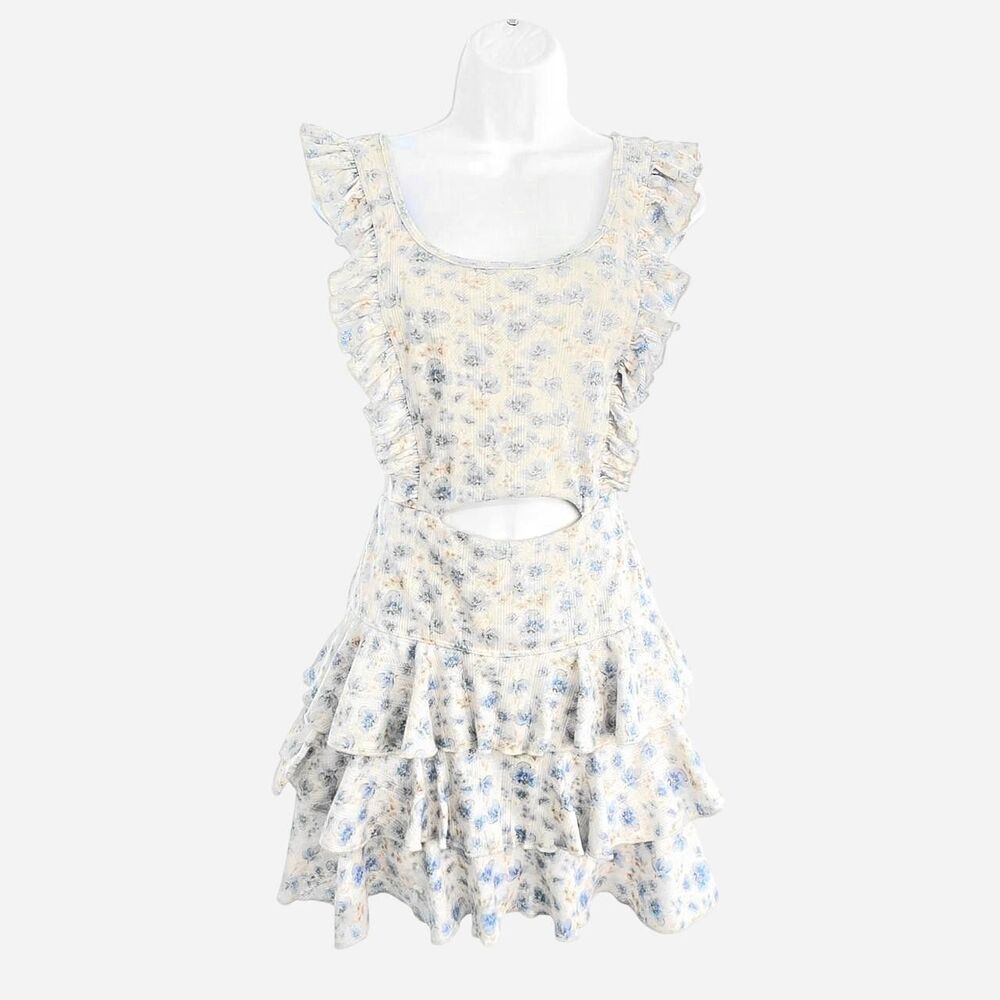Blue Floral Ruffle Athelic Dress With Built In Shorts And Ruffle Hem